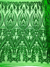 BIG DAMASK SEQUIN ON STRETCH MESH FABRIC (By The Yard)