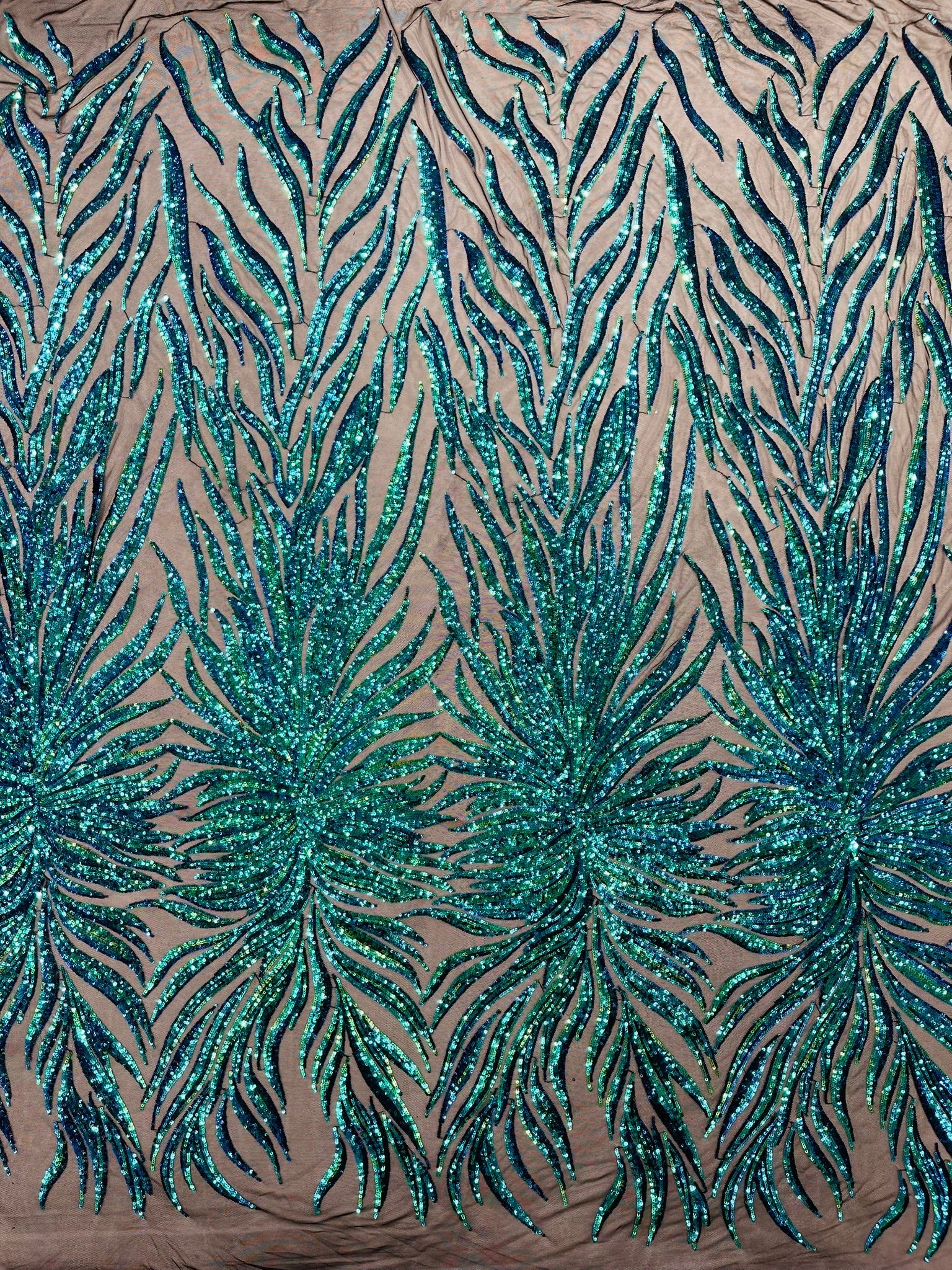 Phoenix Feather Sequin Stretch Mesh Fabric / Sold by the Yard