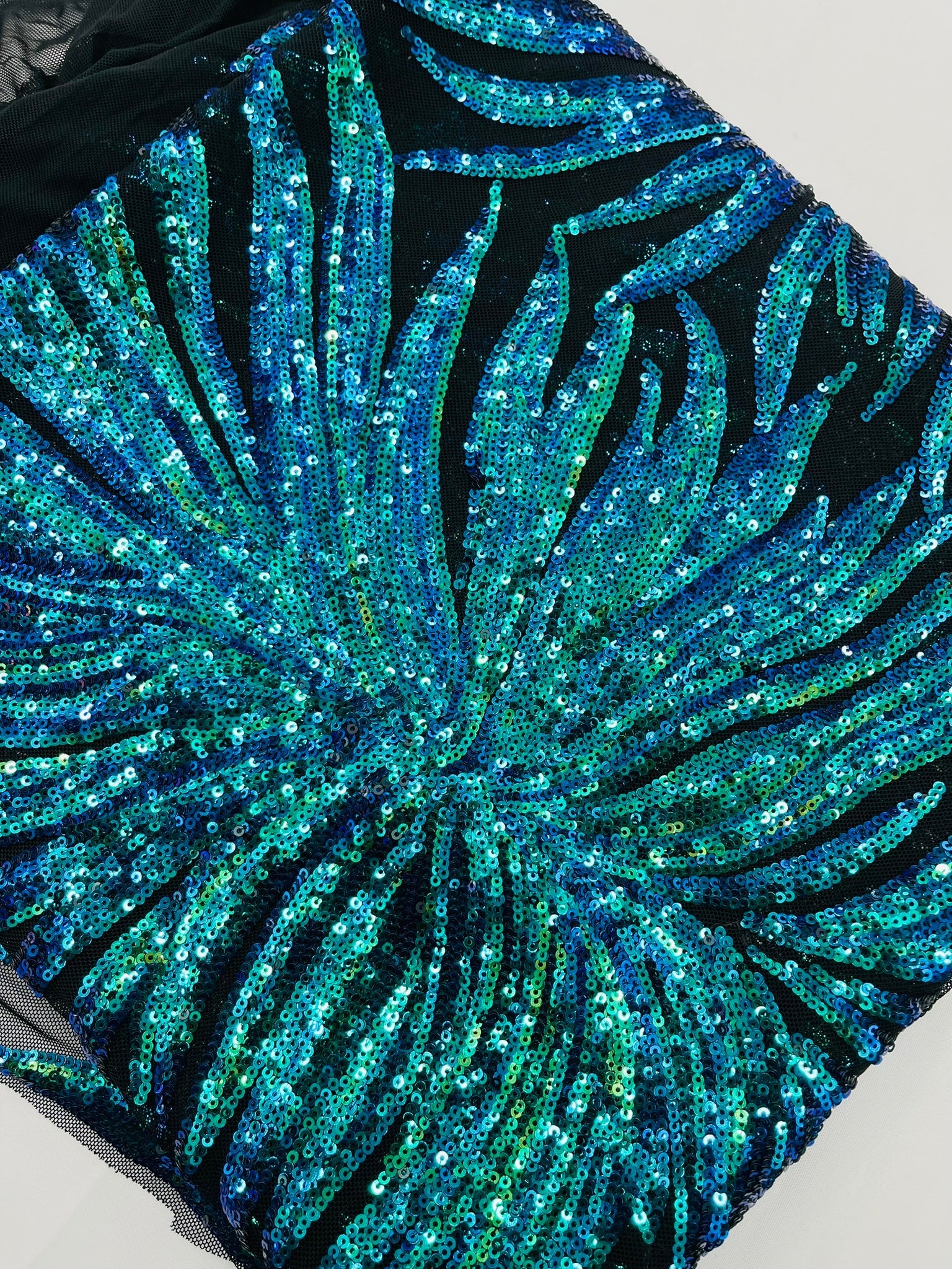 Phoenix Feather Sequin Stretch Mesh Fabric / Sold by the Yard