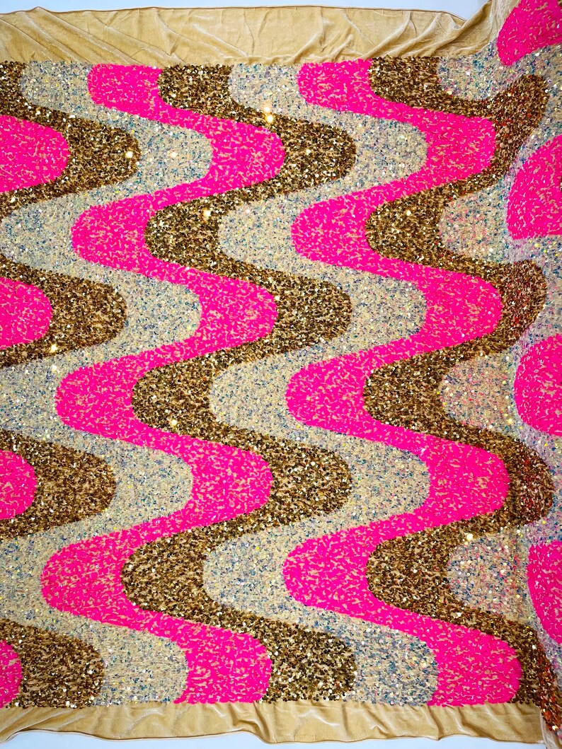 Wave Sequin Velvet Stretch Fabric / Sold by the Yard