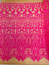Royalty Damask Iridescent Sequin Stretch Mesh Fabric / Sold by the Yard