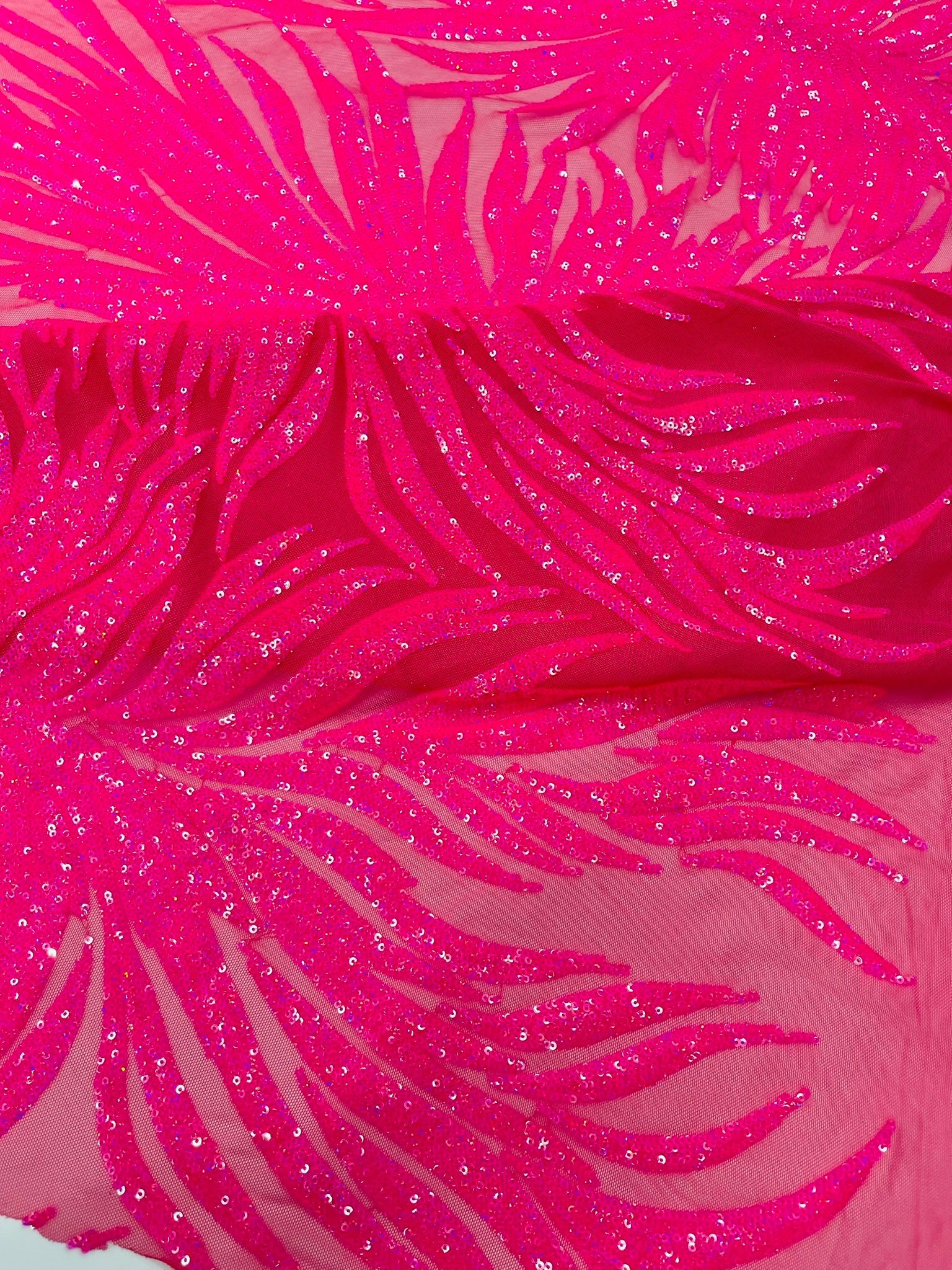 Phoenix Feather Sequin Stretch Mesh Fabric / Sold by the Yard