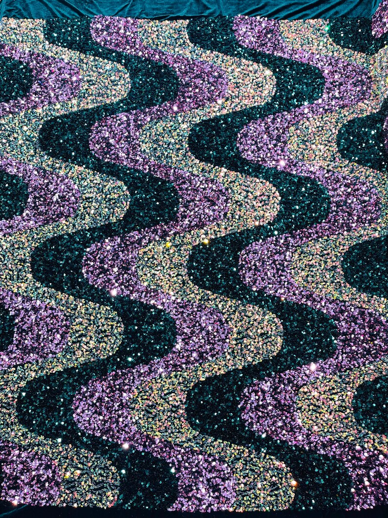 Wave Sequin Velvet Stretch Fabric / Sold by the Yard