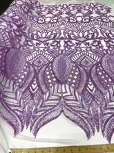 Royalty Damask Iridescent Sequin Stretch Mesh Fabric / Sold by the Yard