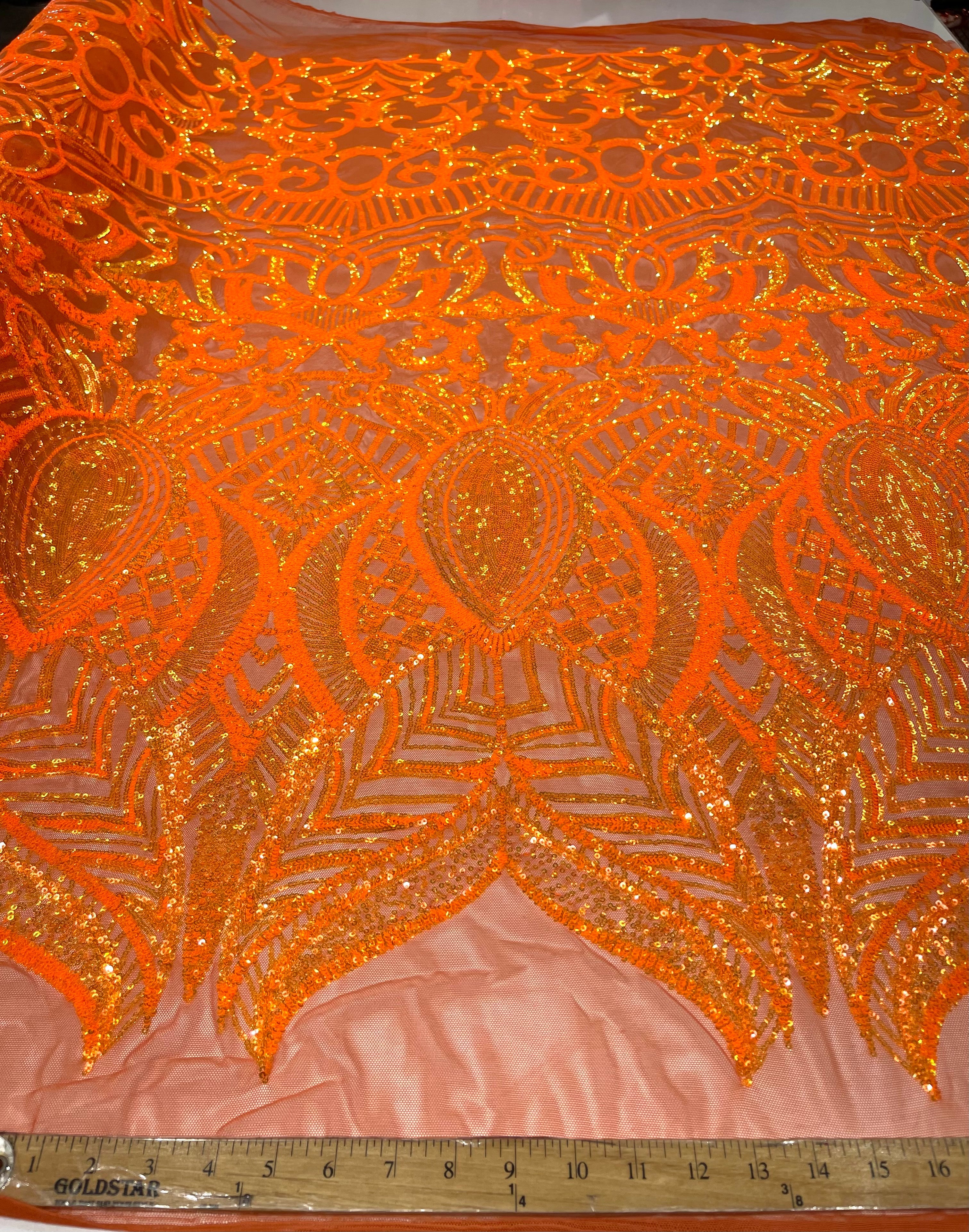 Royalty Damask Iridescent Sequin Stretch Mesh Fabric / Sold by the Yard