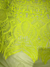 Royalty Damask Iridescent Sequin Stretch Mesh Fabric / Sold by the Yard