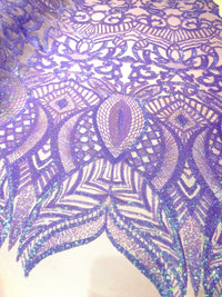 Royalty Damask Iridescent Sequin Stretch Mesh Fabric / Sold by the Yard
