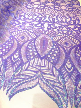 Royalty Damask Iridescent Sequin Stretch Mesh Fabric / Sold by the Yard - 0