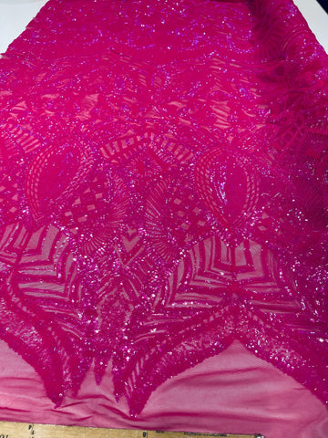 Royalty Damask Iridescent Sequin Stretch Mesh Fabric / Sold by the Yard - 0