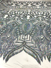 Royalty Damask Iridescent Sequin Stretch Mesh Fabric / Sold by the Yard