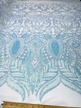 Royalty Damask Iridescent Sequin Stretch Mesh Fabric / Sold by the Yard