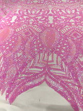 Royalty Damask Iridescent Sequin Stretch Mesh Fabric / Sold by the Yard