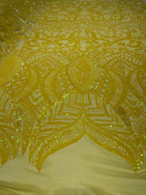 Royalty Damask Iridescent Sequin Stretch Mesh Fabric / Sold by the Yard