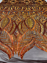 Royalty Damask Iridescent Sequin Stretch Mesh Fabric / Sold by the Yard