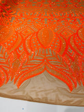 Royalty Damask Iridescent Sequin Stretch Mesh Fabric / Sold by the Yard