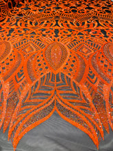 Royalty Damask Iridescent Sequin Stretch Mesh Fabric / Sold by the Yard
