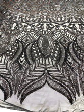 Royalty Damask Iridescent Sequin Stretch Mesh Fabric / Sold by the Yard