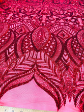 Royalty Damask Iridescent Sequin Stretch Mesh Fabric / Sold by the Yard