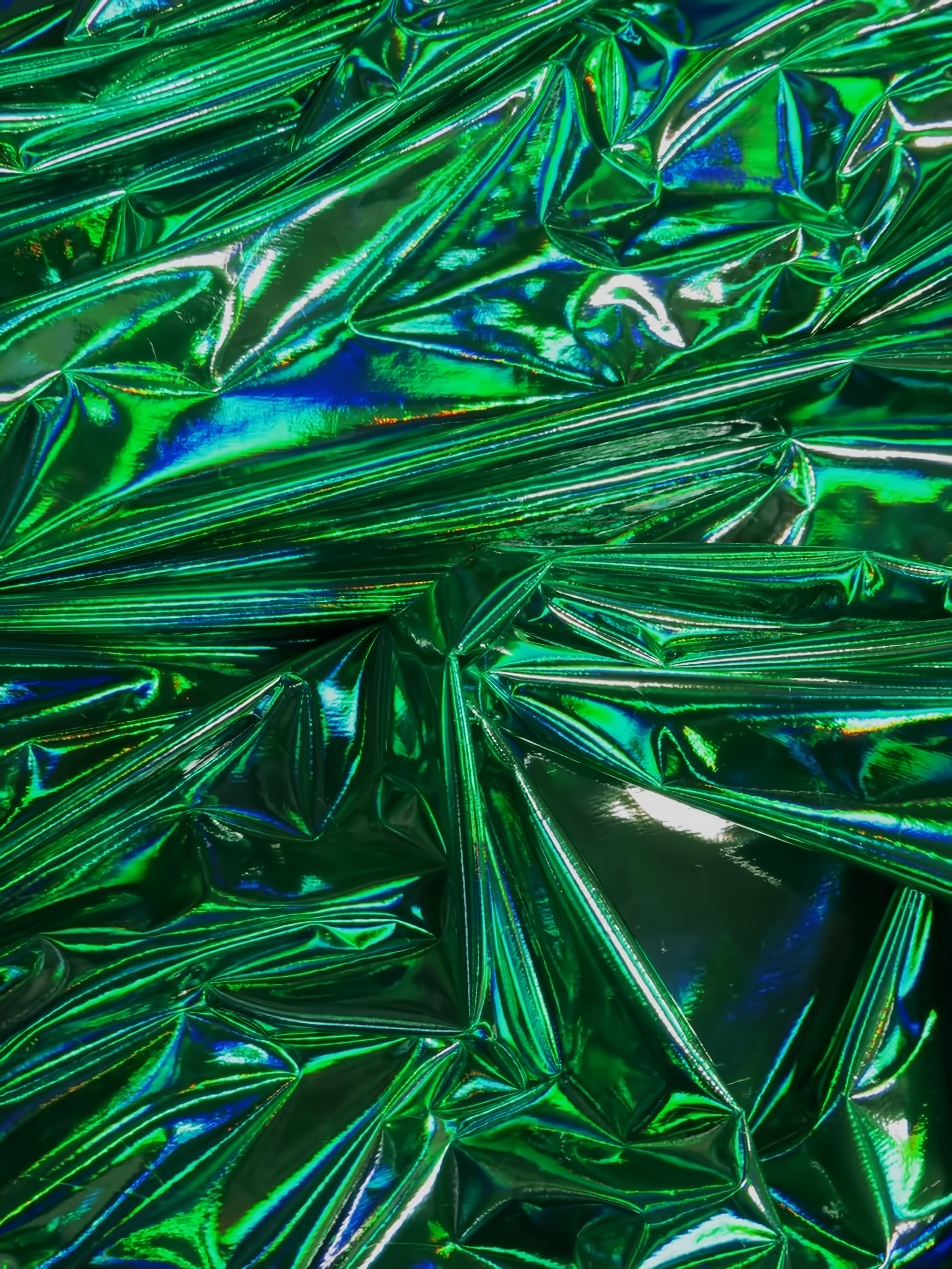 Ultra Holographic Glossy Patent Spandex Vinyl Fabric / Green / Sold By The Yard