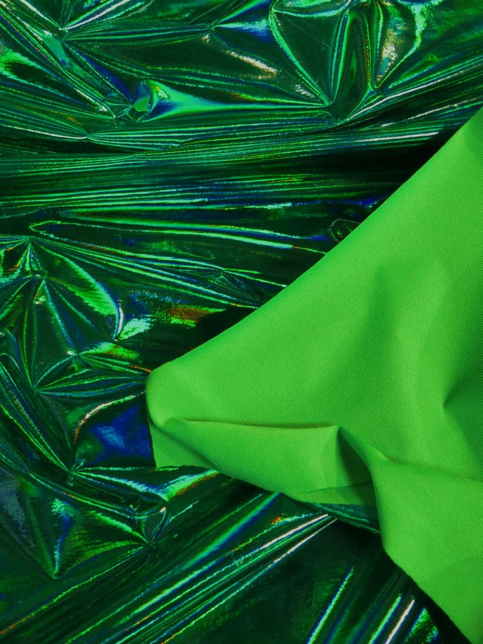 Ultra Holographic Glossy Patent Spandex Vinyl Fabric / Green / Sold By The Yard