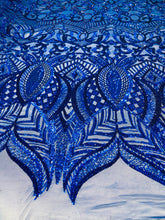Royalty Damask Iridescent Sequin Stretch Mesh Fabric / Sold by the Yard