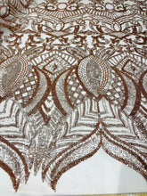 Royalty Damask Iridescent Sequin Stretch Mesh Fabric / Sold by the Yard