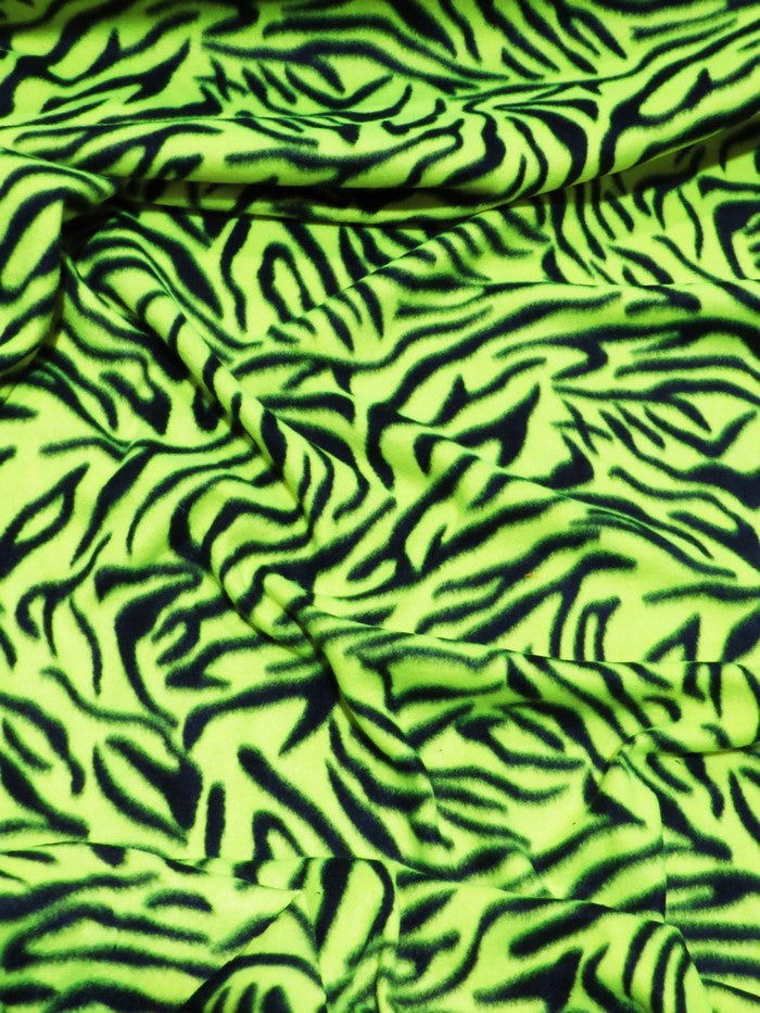 Fleece Printed Fabric Animal Zebra / Lime / Sold By The Yard