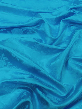 Floral Rose Jacquard Satin Fabric / Turquoise / Sold By The Yard