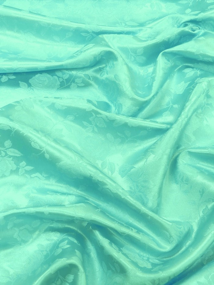 Floral Rose Jacquard Satin Fabric / Aqua / Sold By The Yard