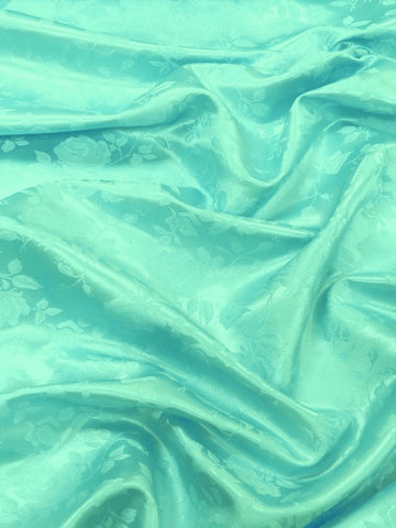 Floral Rose Jacquard Satin Fabric / Aqua / Sold By The Yard