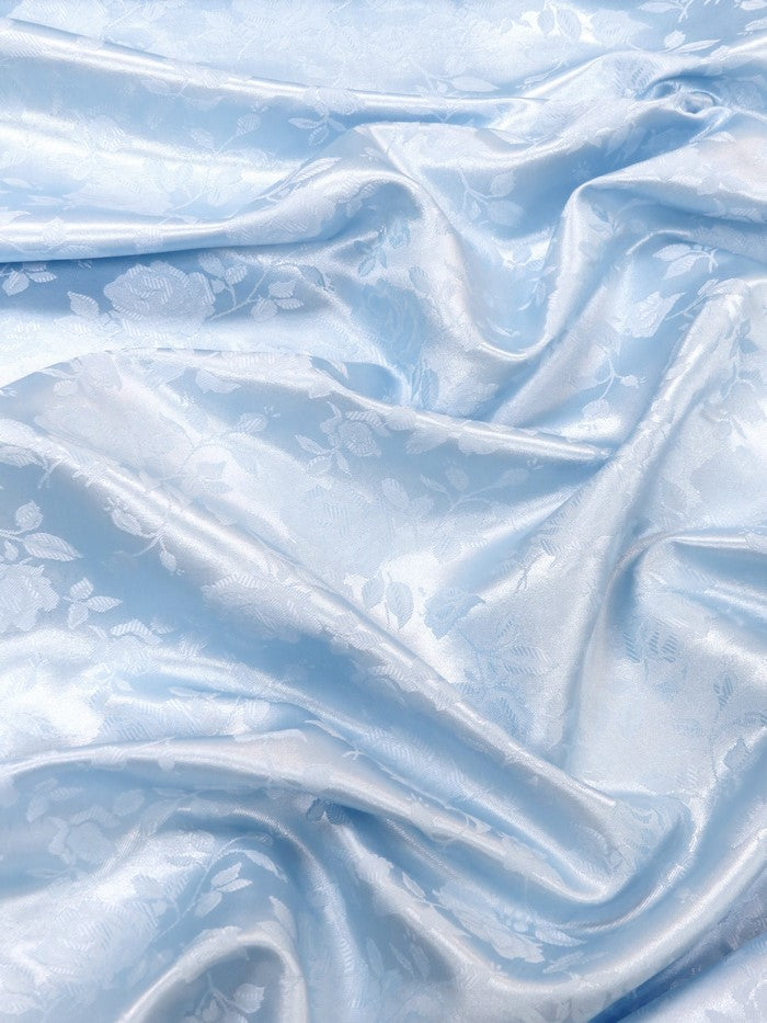 Floral Rose Jacquard Satin Fabric / Baby Blue / Sold By The Yard