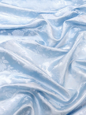 Floral Rose Jacquard Satin Fabric / Baby Blue / Sold By The Yard