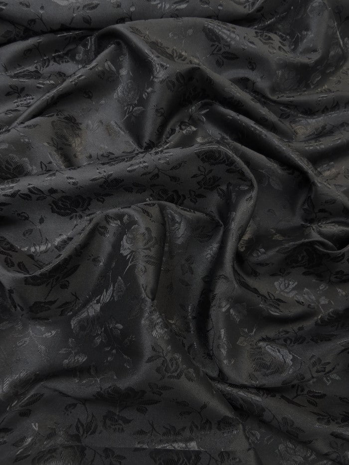 Floral Rose Jacquard Satin Fabric / Black / Sold By The Yard (Second Quality Goods)
