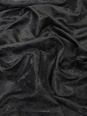 Floral Rose Jacquard Satin Fabric / Black / Sold By The Yard (Second Quality Goods)