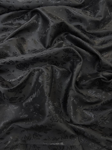 Floral Rose Jacquard Satin Fabric / Black / Sold By The Yard