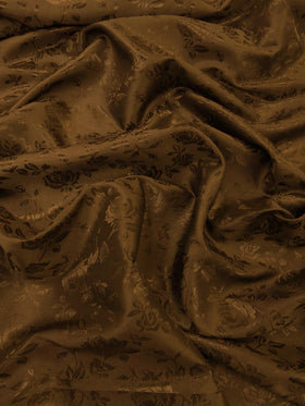 Floral Rose Jacquard Satin Fabric / Brown / Sold By The Yard