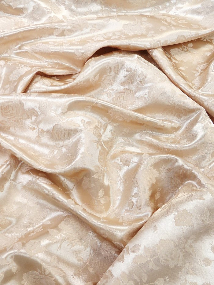 Floral Rose Jacquard Satin Fabric / Champagne / Sold By The Yard