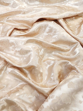 Floral Rose Jacquard Satin Fabric / Champagne / Sold By The Yard