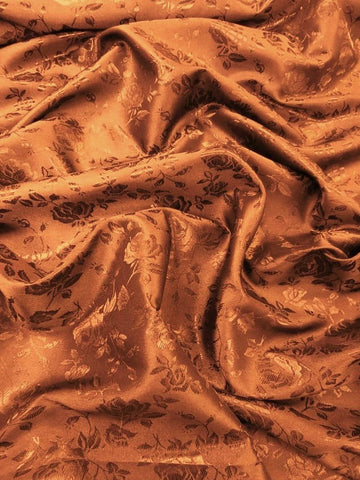 Floral Rose Jacquard Satin Fabric / Cinnamon / Sold By The Yard