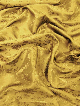 Floral Rose Jacquard Satin Fabric / Dark Gold / Sold By The Yard