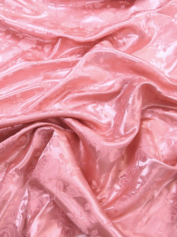 Floral Rose Jacquard Satin Fabric / Dark Pink / Sold By The Yard