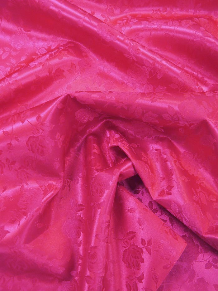 Floral Rose Jacquard Satin Fabric / Fuchsia / Sold By The Yard