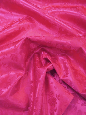 Floral Rose Jacquard Satin Fabric / Fuchsia / Sold By The Yard