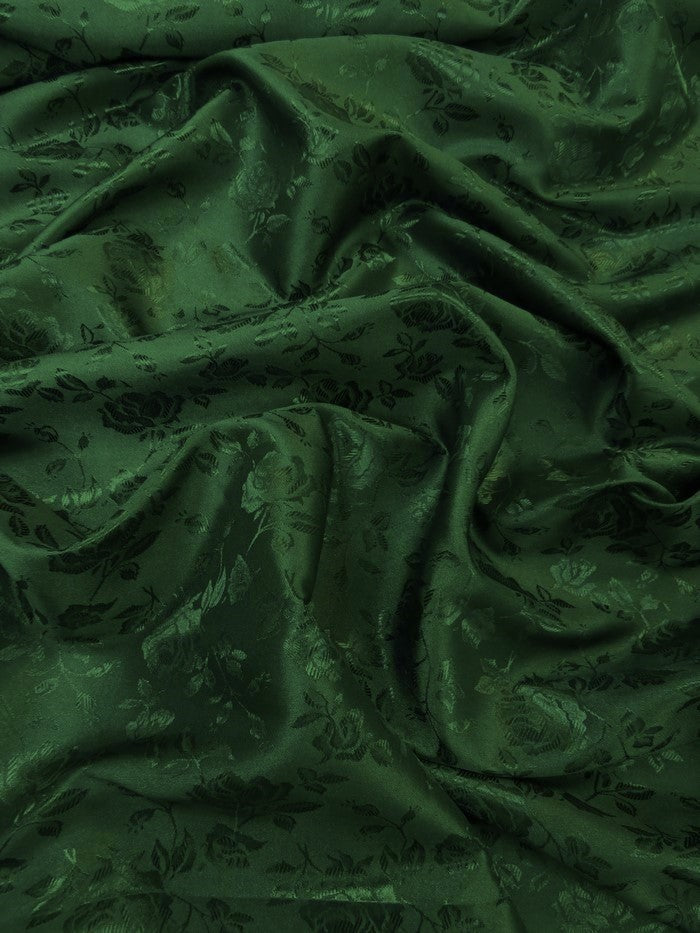 Floral Rose Jacquard Satin Fabric / Hunter Green / Sold By The Yard