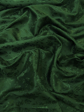 Floral Rose Jacquard Satin Fabric / Hunter Green / Sold By The Yard