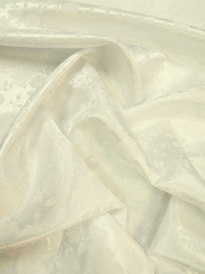 Floral Rose Jacquard Satin Fabric / Ivory / Sold By The Yard