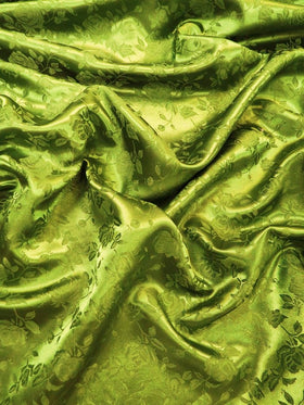 Floral Rose Jacquard Satin Fabric / Kiwi / Sold By The Yard