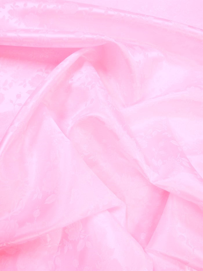 Floral Rose Jacquard Satin Fabric / Light Pink / Sold By The Yard