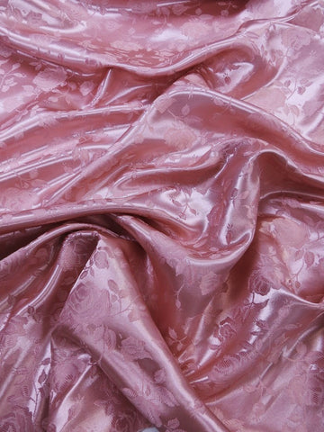 Floral Rose Jacquard Satin Fabric / Mauve / Sold By The Yard