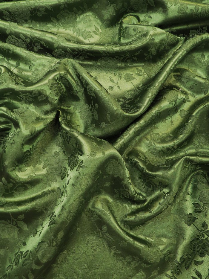 Floral Rose Jacquard Satin Fabric / Olive / Sold By The Yard
